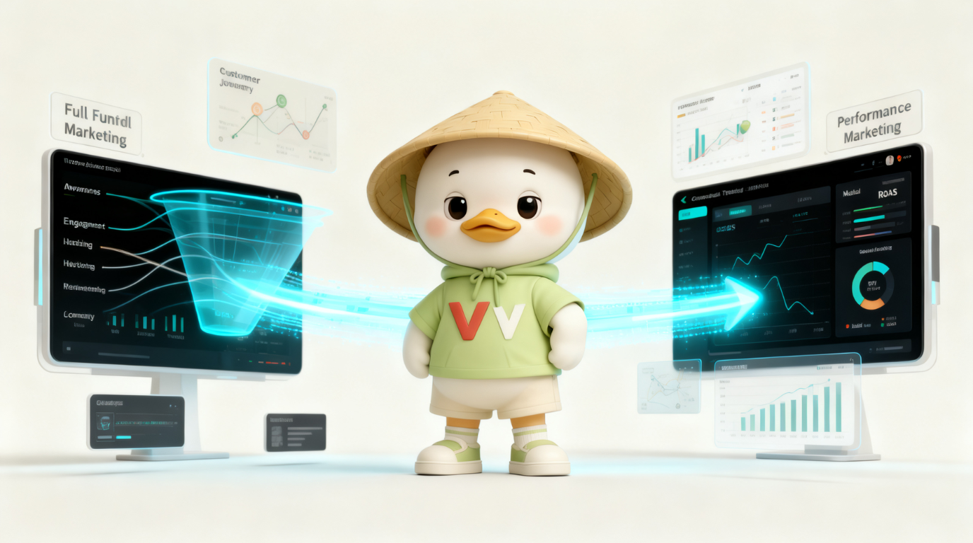 Full funnel marketing kết hợp cùng performance marketing giúp doanh nghiệp tối ưu cả branding và chuyển đổi